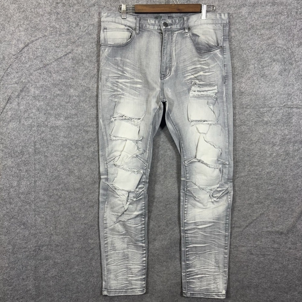 Smoke Rise Jeans Men 36x32 Gray Bleached Fade Distressed Streetwear